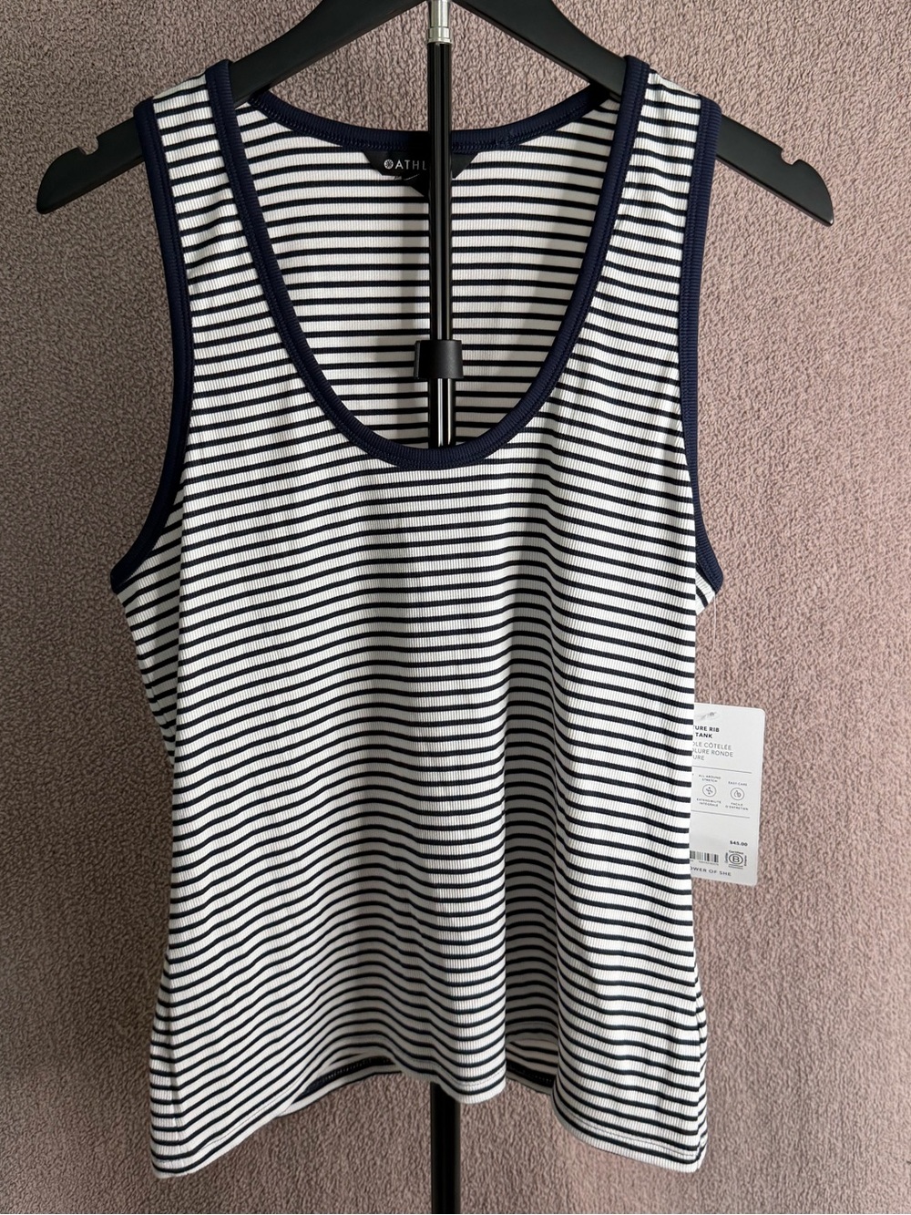 NWT Athleta Signature Rib Scoop Tank Navy Stripe Size Large